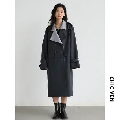 Trench long ample pour femme à double boutonnage – vue 8