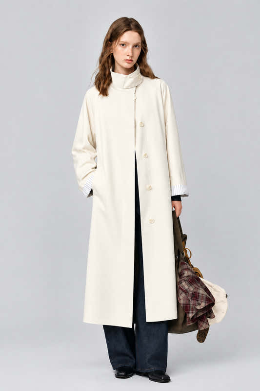 Trench long femme à col montant, ceinture à nouer, style britannique – vue 1