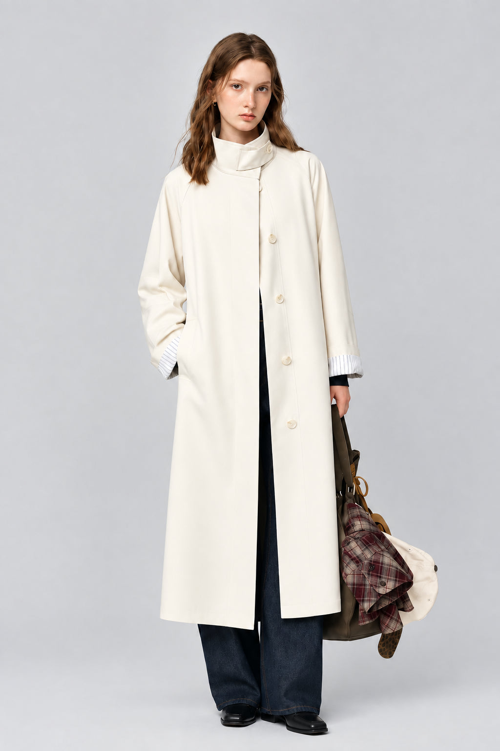 Trench long femme à col montant, ceinture à nouer, style britannique – vue 1