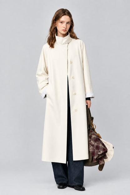 Trench long femme à col montant, ceinture à nouer, style britannique – vue 1
