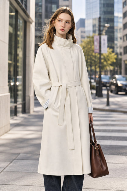 Trench long femme à col montant, ceinture à nouer, style britannique – vue 15