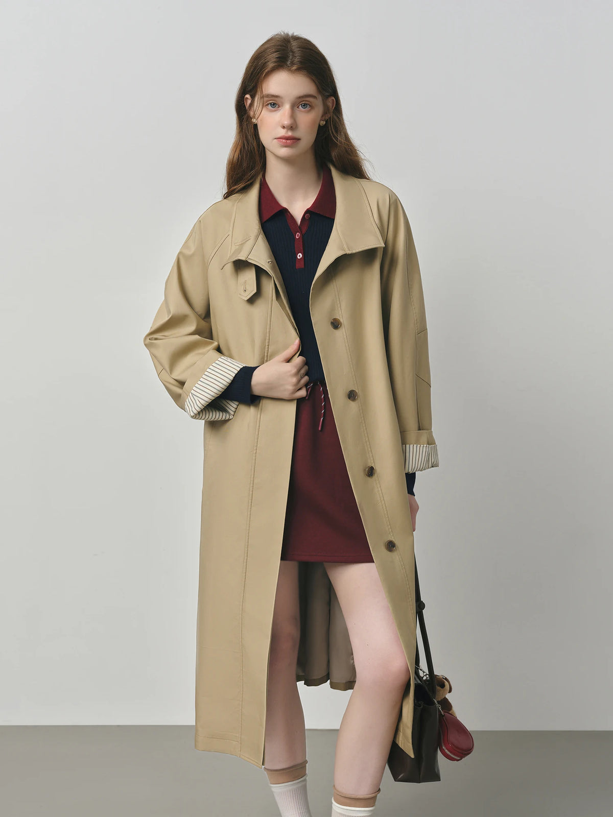 Trench long femme à col montant, ceinture à nouer, style britannique – vue 22