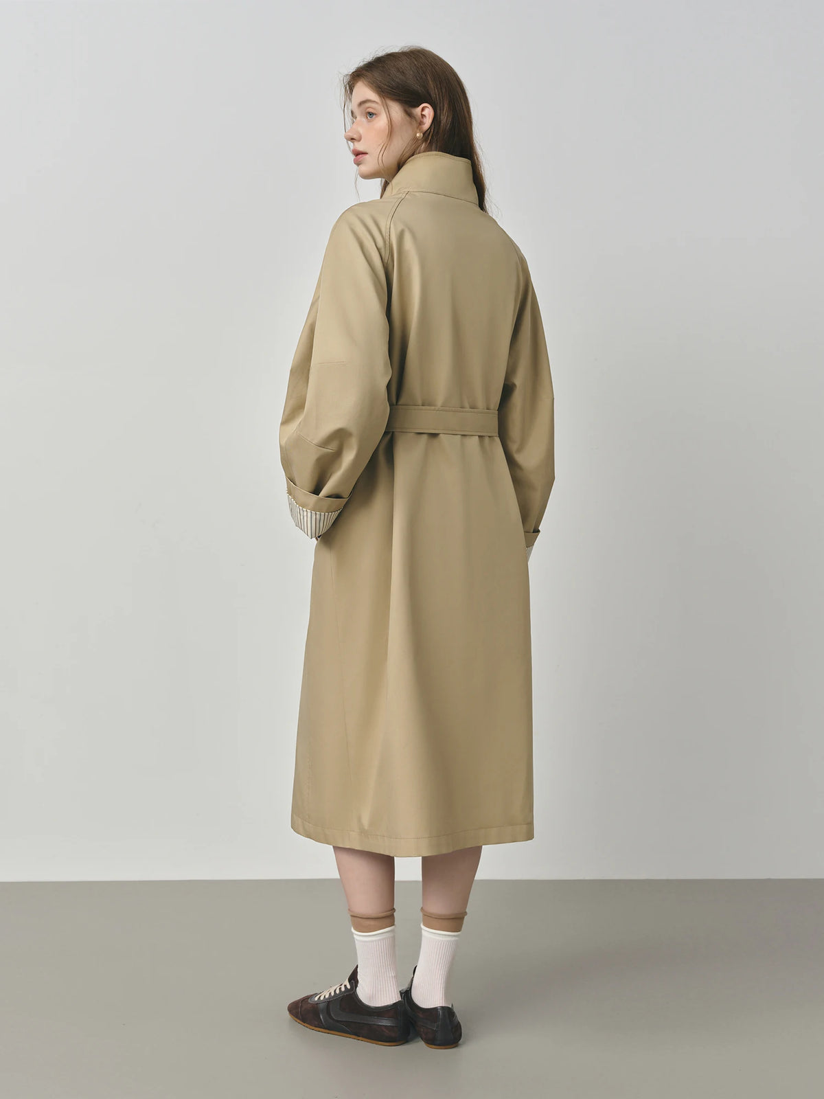 Trench long femme à col montant, ceinture à nouer, style britannique – vue 23