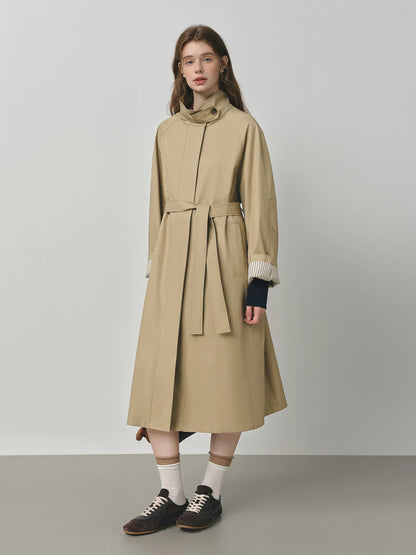 Trench long femme à col montant, ceinture à nouer, style britannique – vue 24
