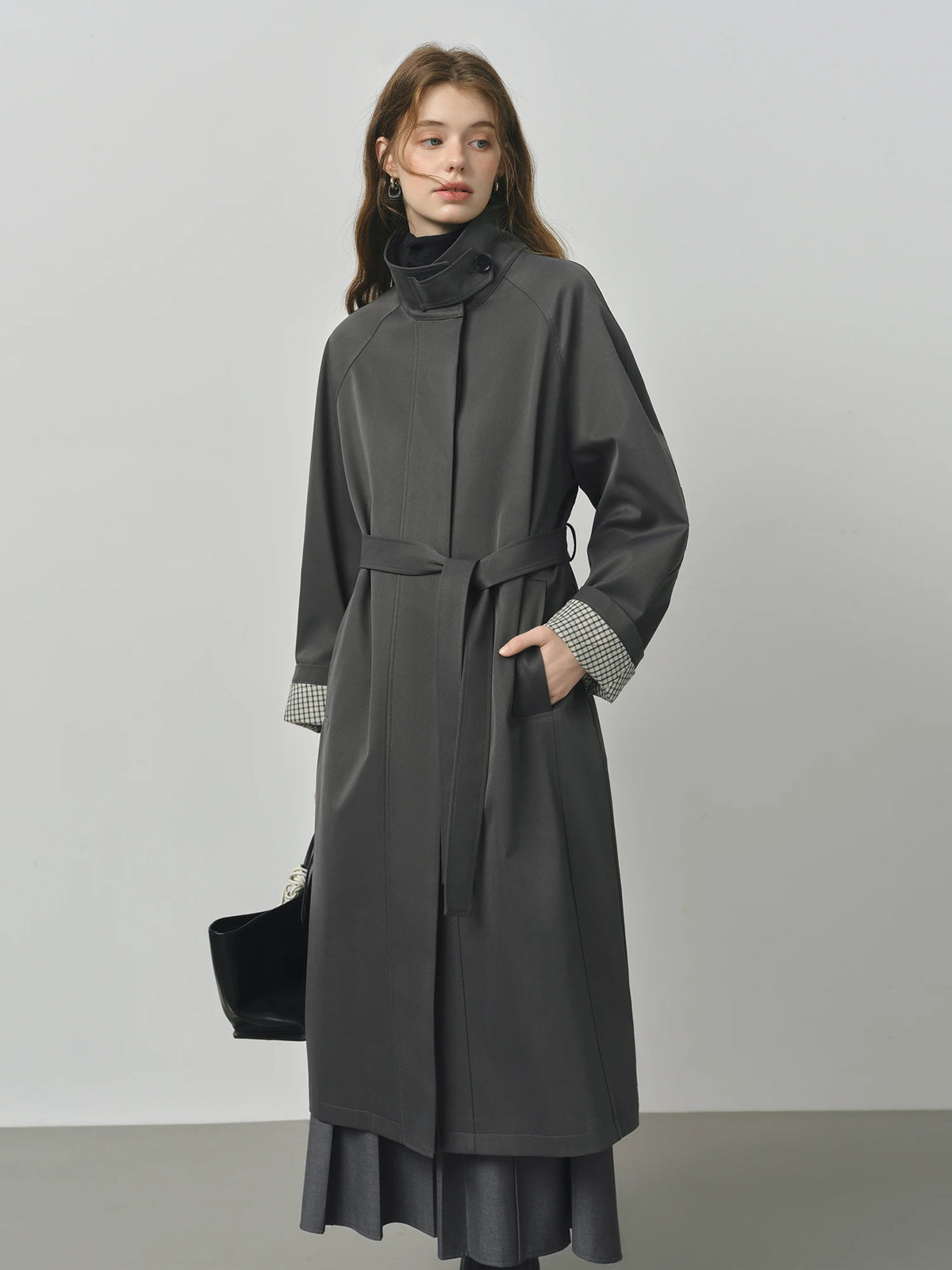 Trench long femme à col montant, ceinture à nouer, style britannique – vue 27