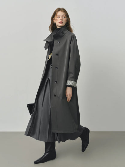 Trench long femme à col montant, ceinture à nouer, style britannique – vue 28