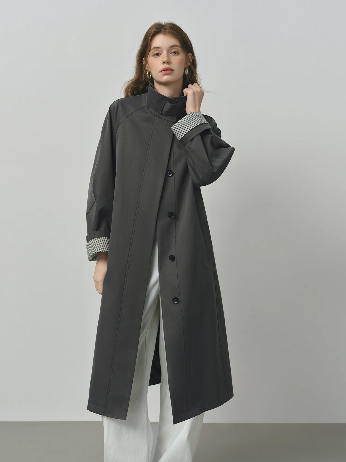 Trench long femme à col montant, ceinture à nouer, style britannique – vue 29