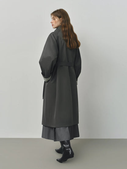 Trench long femme à col montant, ceinture à nouer, style britannique – vue 30