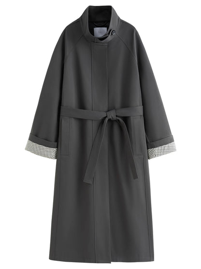 Trench long femme à col montant, ceinture à nouer, style britannique – vue 35