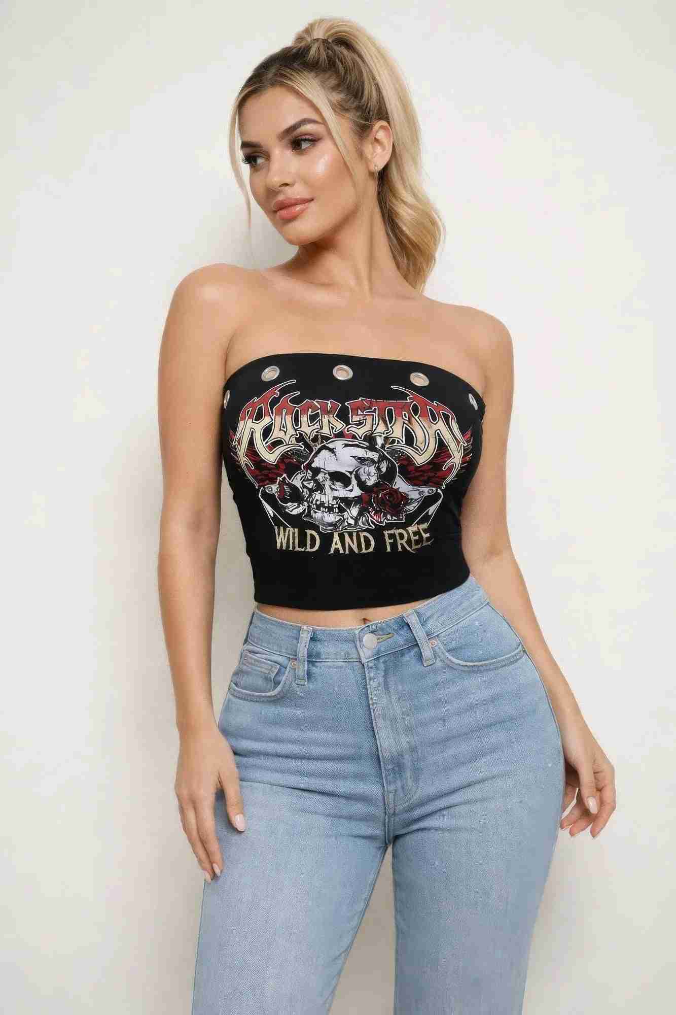 Tube Top Femme Rock Star Wild & Free - Coton Stretch Bustier by Coqueta INC