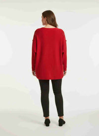 Tunique tricot dentelle rouge à manches longues, grand format, dos uni