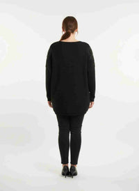 Tunique tricot dentelle noire à manches longues, grand format, dos uni