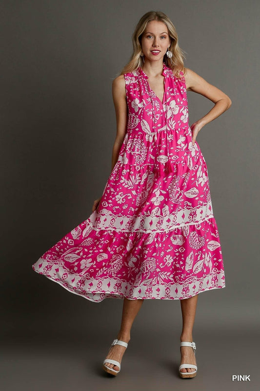 Two Tone Floral Paisley Sleeveless Midi Dress - Premium  - Shop now at Oléna-Fashion