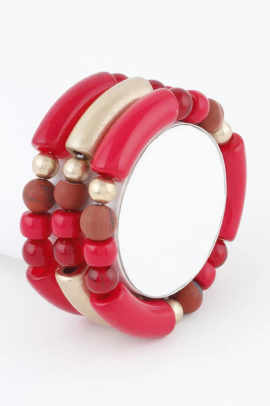 Bracelet de perles rouges et crème, perles dorées et perles ovales.