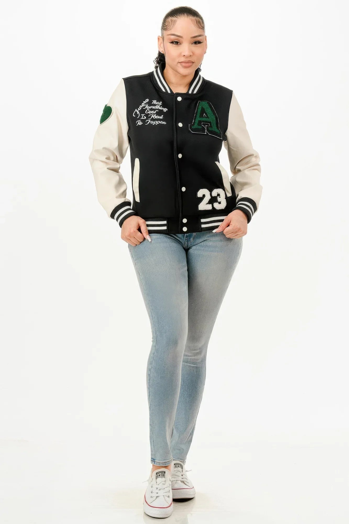 Veste Bomber Femme Varsity Patches Décoratifs Boutons by GLANCE APPAREL