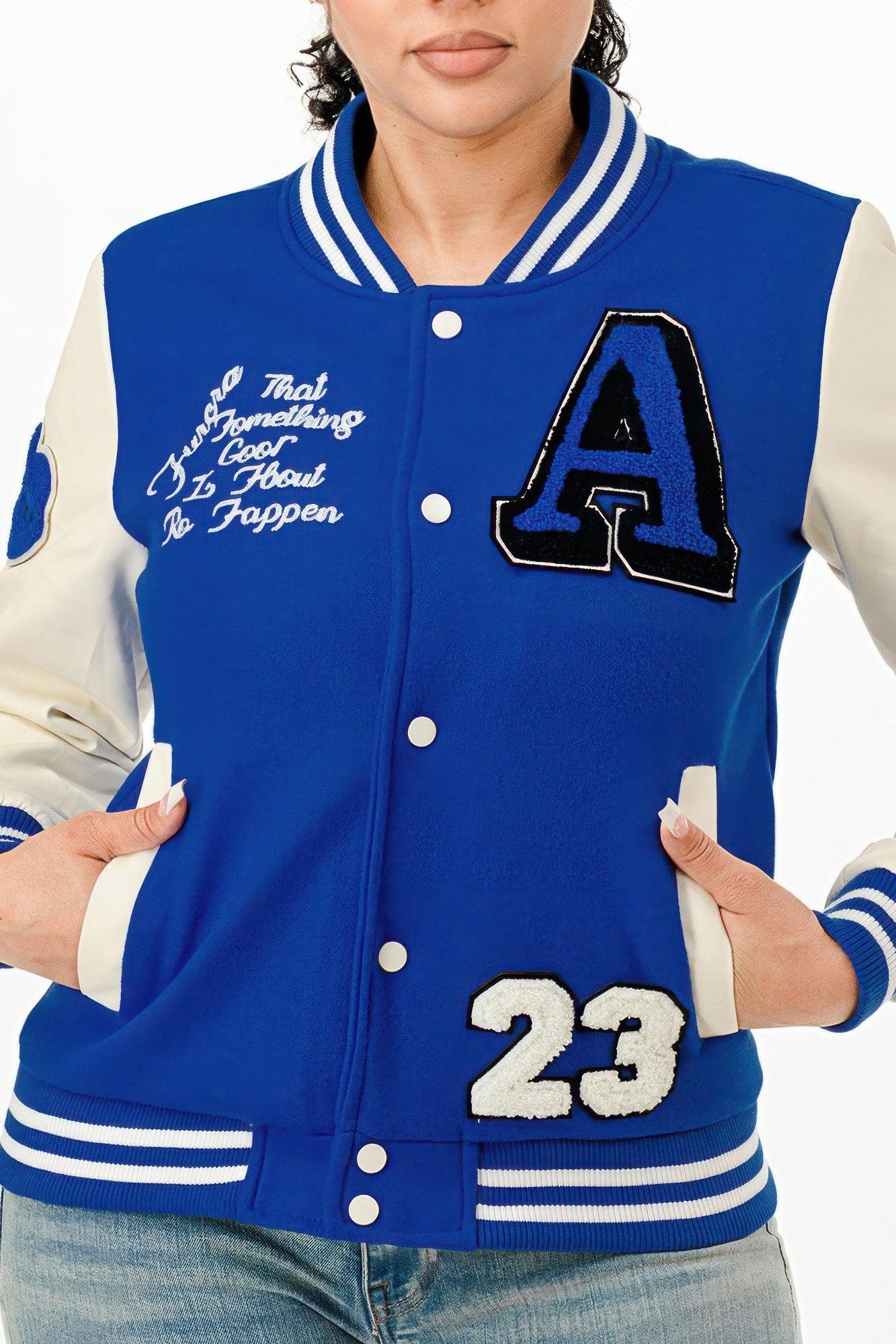 Veste Bomber Femme Varsity Patches Décoratifs Boutons by GLANCE APPAREL