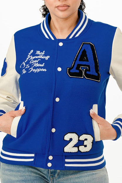 Veste Bomber Femme Varsity Patches Décoratifs Boutons by GLANCE APPAREL