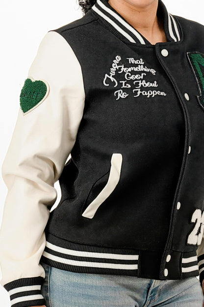 Veste Bomber Femme Varsity Patches Décoratifs Boutons by GLANCE APPAREL