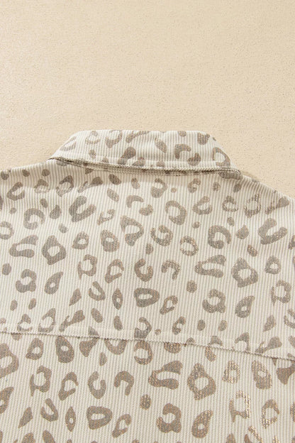 Veste chemise en velours côtelé imprimé léopard kaki pour femme – vue 11