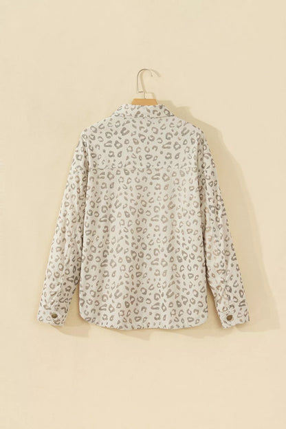 Veste chemise en velours côtelé imprimé léopard kaki pour femme – vue 8