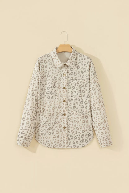Veste chemise en velours côtelé imprimé léopard kaki pour femme – vue 9