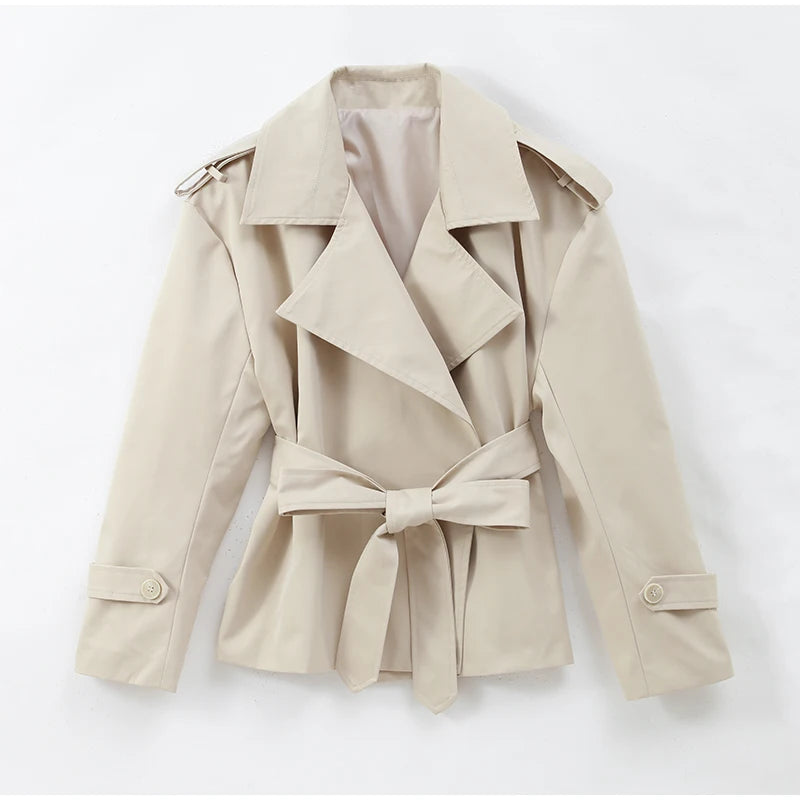Veste courte femme à double boutonnage, revers et ceinture à nouer – vue 13