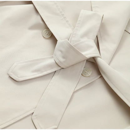 Veste courte femme à double boutonnage, revers et ceinture à nouer – vue 15