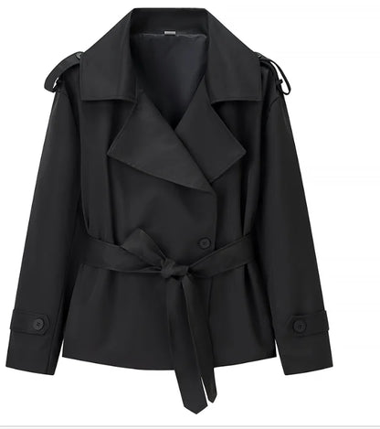 Veste courte femme à double boutonnage, revers et ceinture à nouer – vue 30