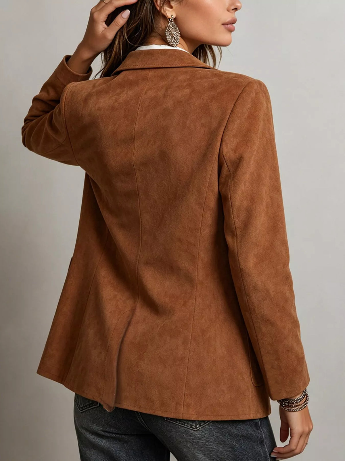 Veste de tailleur effet daim à simple boutonnage pour femme – vue 2