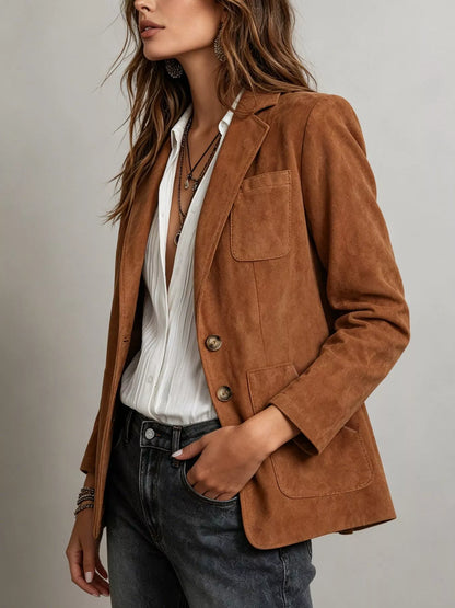Veste de tailleur effet daim à simple boutonnage pour femme – vue 3