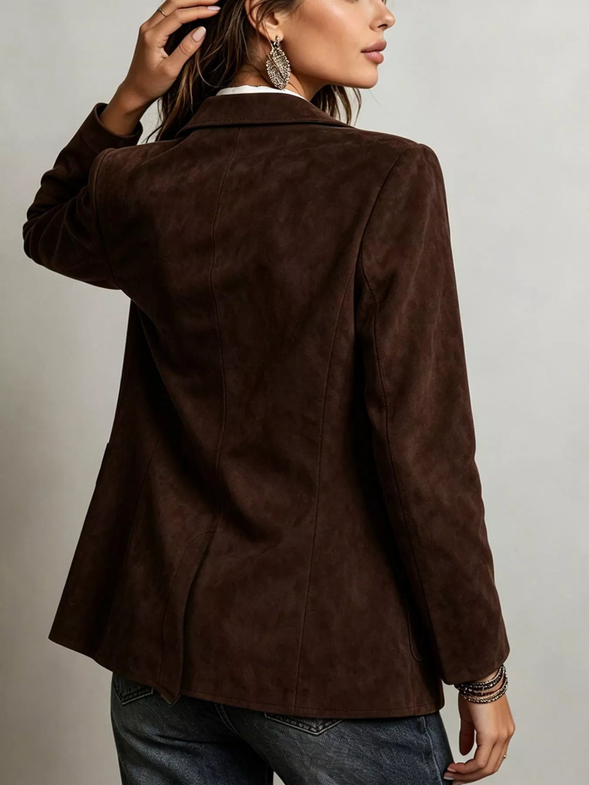 Veste de tailleur effet daim à simple boutonnage pour femme – vue 5