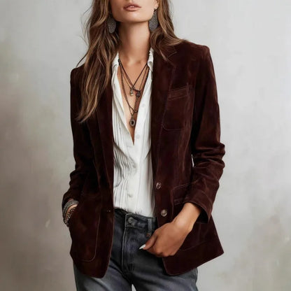 Veste effet daim pour femme à revers, boutonnée – vue 3