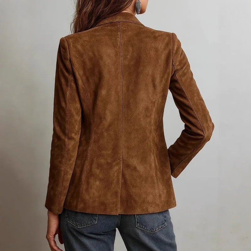 Veste effet daim pour femme à revers, boutonnée – vue 4
