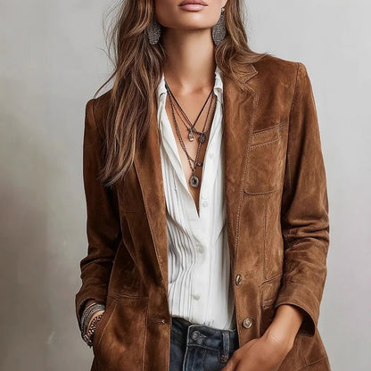 Veste effet daim pour femme à revers, boutonnée – vue 5