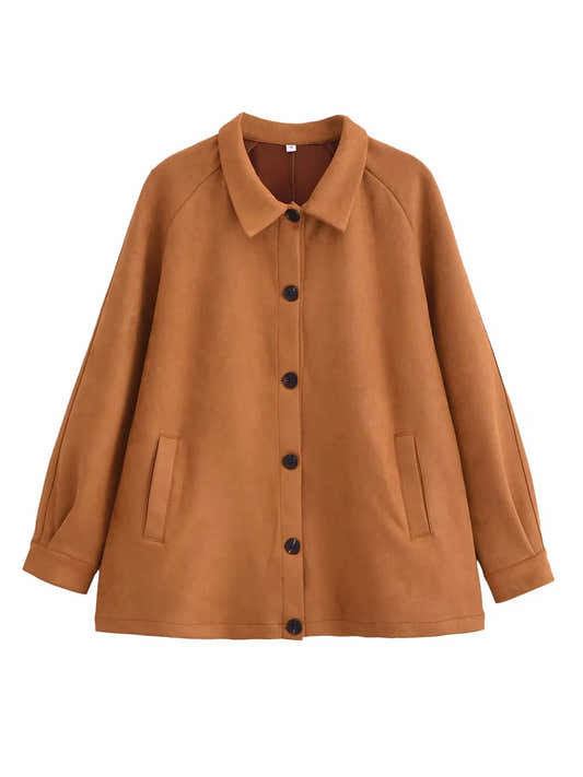 Veste effet daim vintage camel pour femme – vue 2