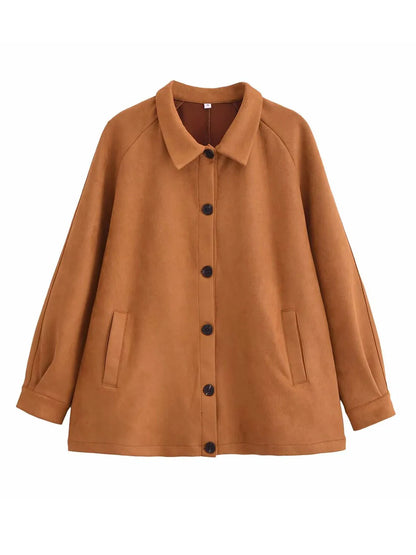 Veste effet daim vintage camel pour femme – vue 2