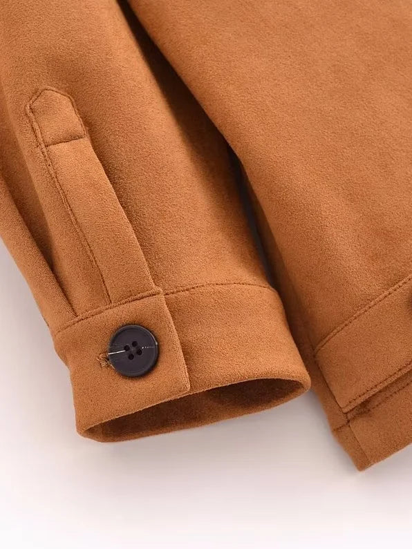 Veste effet daim vintage camel pour femme – vue 4