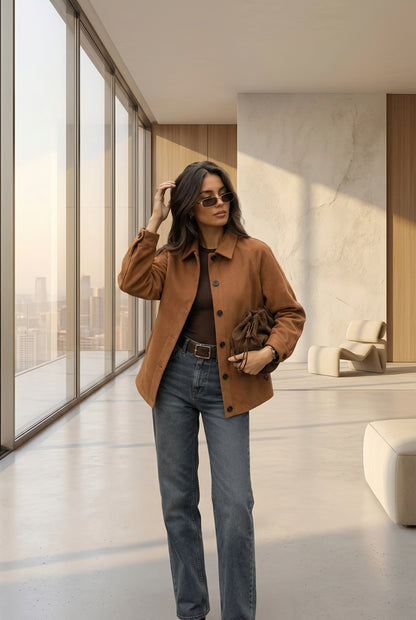 Veste effet daim vintage camel pour femme – vue 7