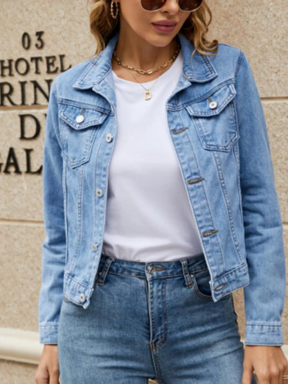 Veste en jean femme ajustée à boutons et poches – vue 1