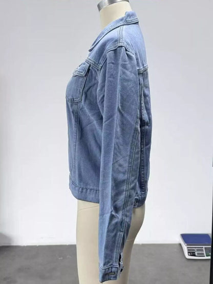 Veste en jean femme ajustée à boutons et poches – vue 3