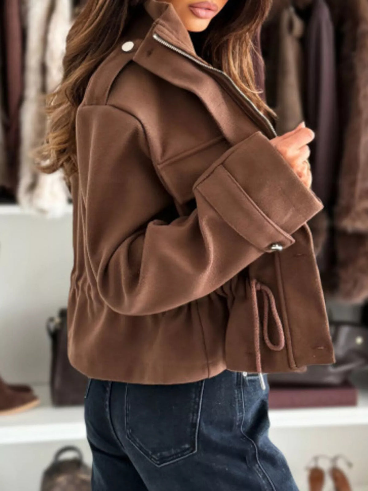 Veste femme boutonnée à cordon de serrage et poches – vue 9