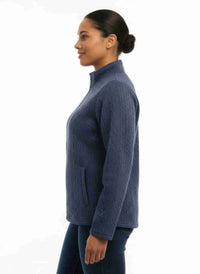 Veste zippée à col montant bleue marine, vue de côté, tissu texturé