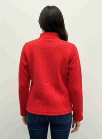 Veste zippée à col montant rouge, vue arrière, tissu texturé