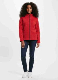 Veste zippée à col montant rouge, manches longues, fermeture éclair au centre