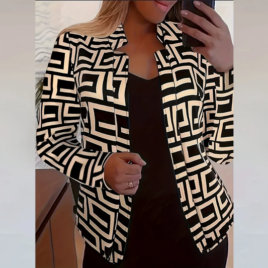 Veste imprimée kaki pour femme, ouverte sur le devant et sans boutons – vue 1