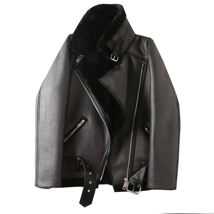 Veste motard femme en fausse fourrure d'agneau, très épaisse et zippée – vue 24