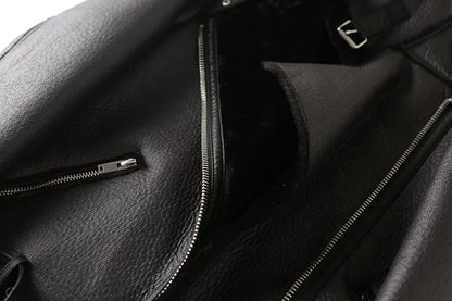 Veste motard femme en fausse fourrure d'agneau, très épaisse et zippée – vue 25