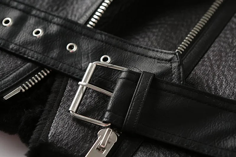 Veste motard femme en fausse fourrure d'agneau, très épaisse et zippée – vue 28