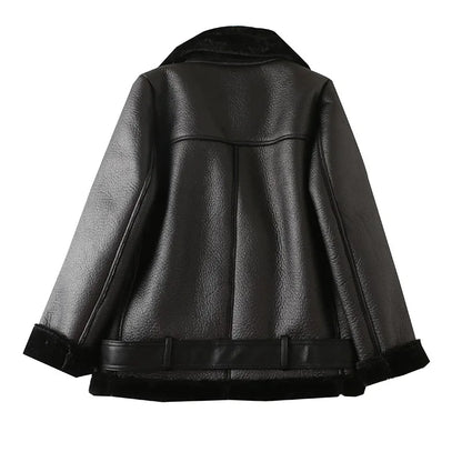 Veste motard femme en fausse fourrure d'agneau, très épaisse et zippée – vue 35