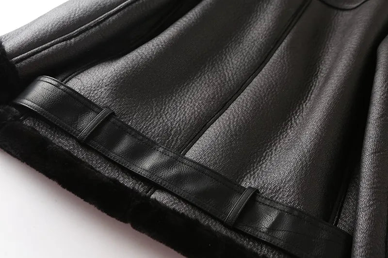 Veste motard femme en fausse fourrure d'agneau, très épaisse et zippée – vue 36